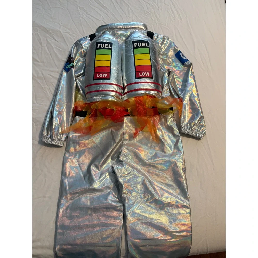 I Want To Be Astronaut Costume Jumpsuit Silver Metallic Jet Pack Size 5/6 Kids